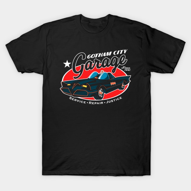 Gotham Garage (Black Print) T-Shirt by Nerdology